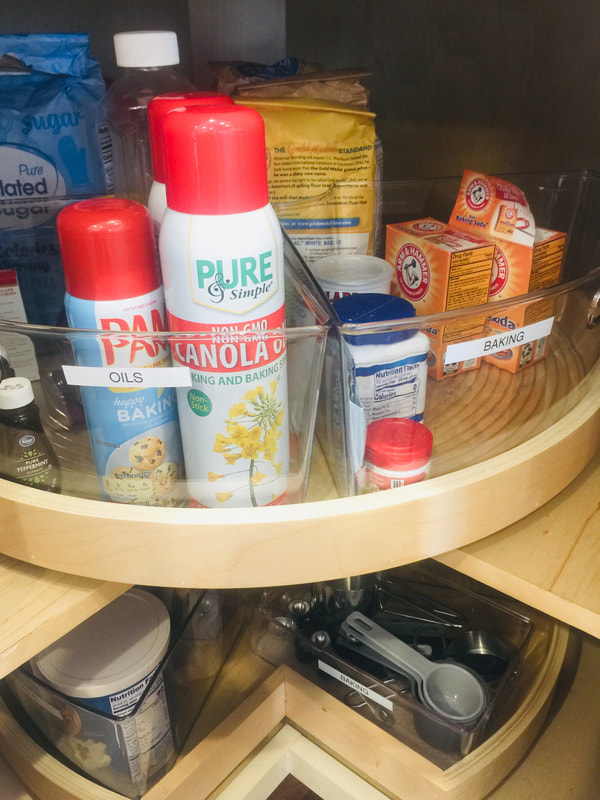 Baking ingredients organized in a lazy susan