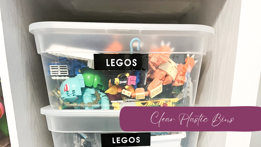 Clear plastic bins make it easier to see toys that are stored in kids room cubbies.